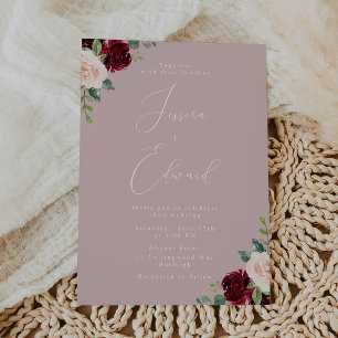 Convite Belo Casamento de Elegância de Vinho e Blush