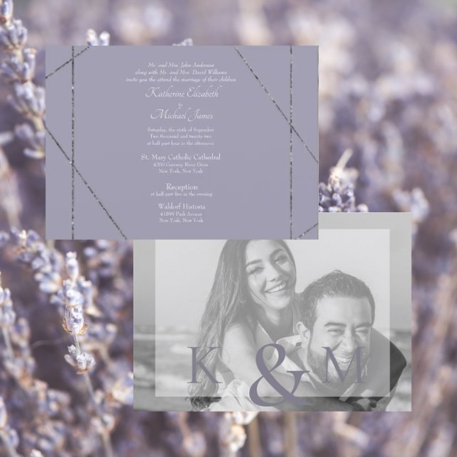 Convite Belo Casamento de Fotografias de Lavanda Elegante  (Criador carregado)