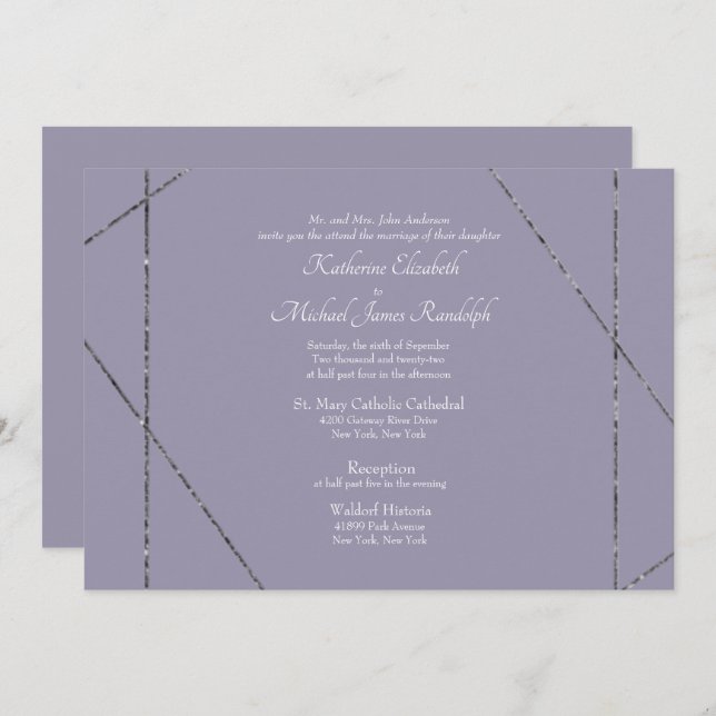 Convite Belo Casamento de Lavanda Elegante II (Frente/Verso)