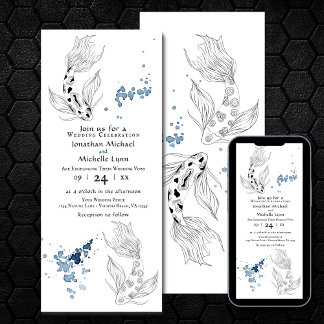 Convite Belo Casamento de Nadação de Peixes Koi Japoneses