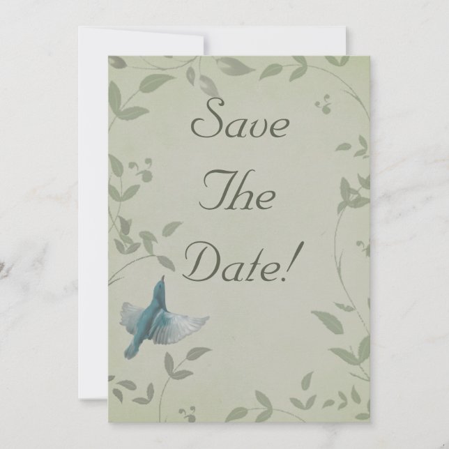 Convite Belo Casamento de Pássaro Azul Save The Date (Frente)