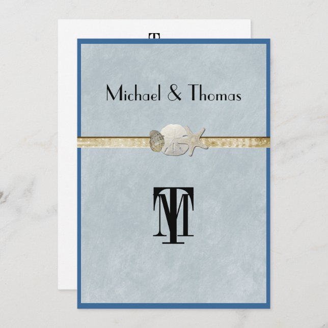 Convite Belo Casamento de Praia, Starfish, Dourado (Frente/Verso)