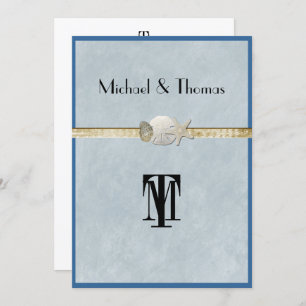 Convite Belo Casamento de Praia, Starfish, Dourado