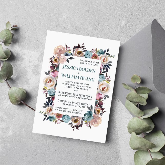 Convite Belo Casamento de Primavera Floral Pastel Teal (Criador carregado)