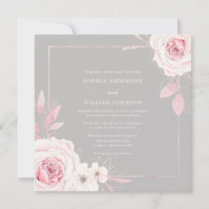 Convite Belo Casamento de Quadros Modernos Rosas Blush