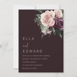 Convite Belo Casamento de Rosa Dusty e Borgonha Profundo