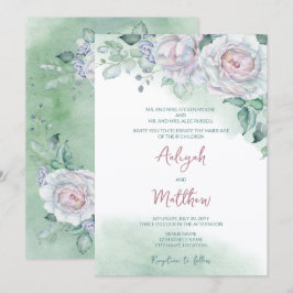 Convite Belo Casamento de Rosa em Aquarela Delicada