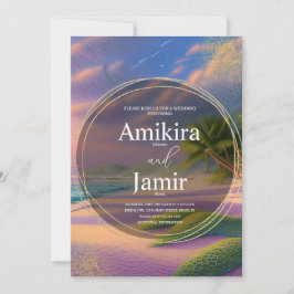 Convite Belo Casamento Dourado De Fundo De Praia