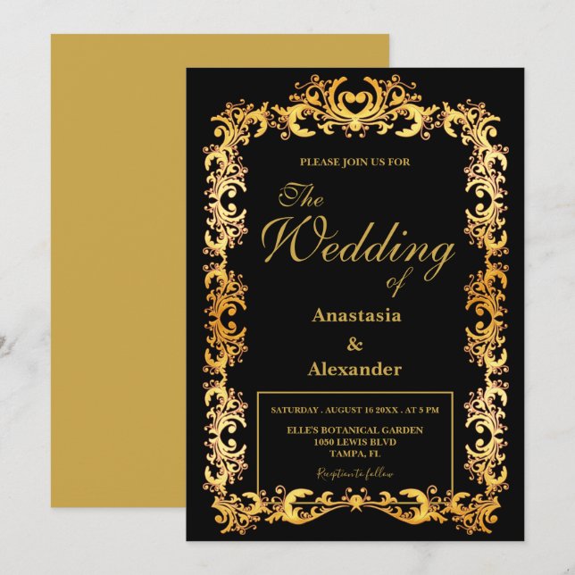 Convite Belo Casamento Dourado Personalizado (Frente/Verso)