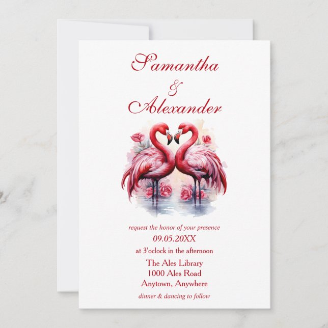 Convite Belo Casamento Flamingos (Frente)