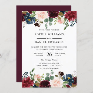 Convite Belo Casamento Floral Burgundy Blush