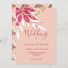 Convite Belo Casamento Floral Cor-de-Rosa e Branco