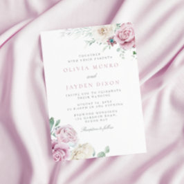 Convite Belo Casamento Floral De Branco E Blush Botânico