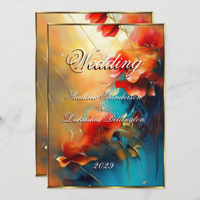 Convite Belo casamento floral moderno floral (Frente/Verso)