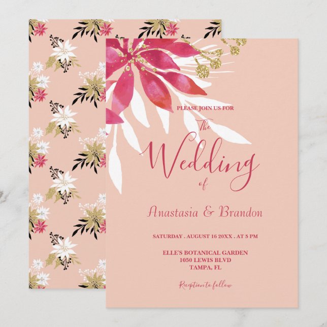 Convite Belo Casamento Floral Rosa e Branco (Frente/Verso)