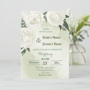 Convite belo casamento floral verde branco