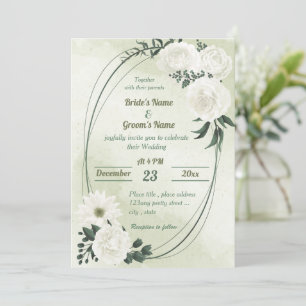 Convite belo casamento geométrico floral branco