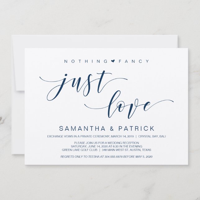 Convite Belo Casamento Navy Nada Chique Só Amor, Fuga (Frente)
