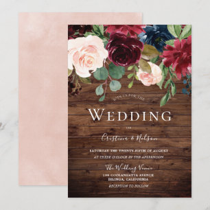 Convite Belo Casamento Russo Burgundy Blush
