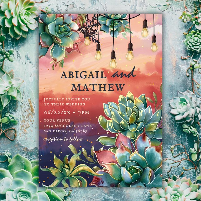 Convite Belo Casamento SoCal De Cactus Sunset (Criador carregado)