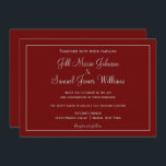 Convite Belo Casamento Vermelho e Cinza<br><div class="desc">Este lindo esquema de cores vermelho e cinza é excelente para o seu casamento. Com um fundo vermelho, suas informações estão encapsuladas em um quadro de cinza. O texto também está escrito nesta cor complementar da cinza. Personalize esses convites de casamento hoje!</div>