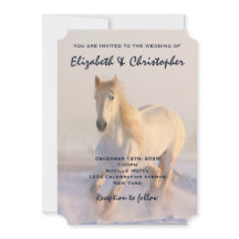 Belo Cavalo Branco Galopando na Rústica da Neve