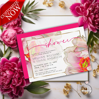 Convite Belo Chá de Casal Floral Peony Scarlet