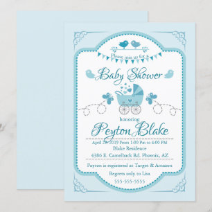 Convite Belo Chá de fraldas de Buggy Azul Convide