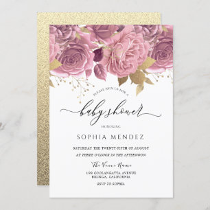 Convite Belo Chá de fraldas Dourado, Rosa, Rosa