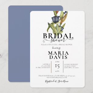 Convite Belo Chá de panela de Ilustração de Buquê Azul