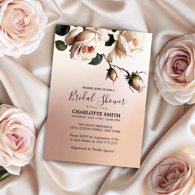 Convite Belo Chá de panela De Óleo De Beige Rosa Invita (Gorgeous Blush Beige Oil Rose Bridal Shower Invita Invitation)