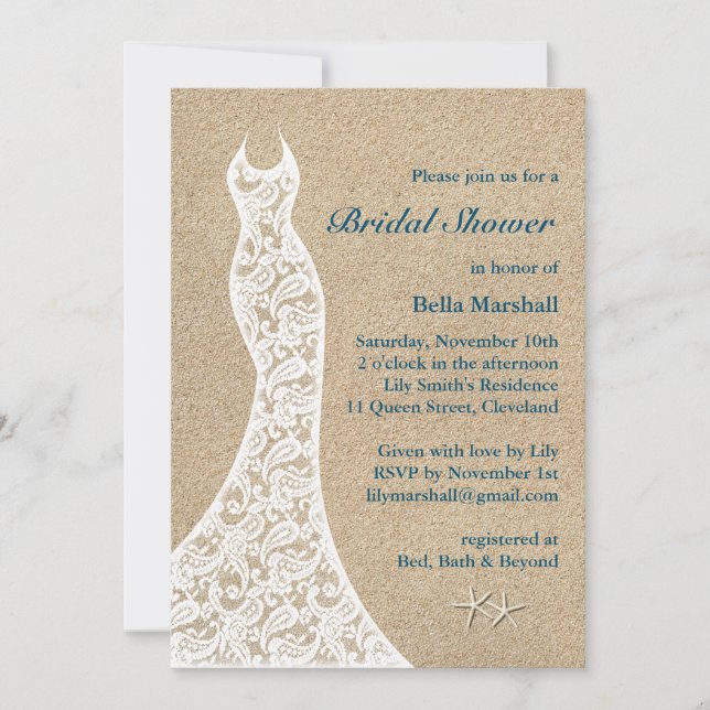 Convite Belo Chá de panela de praia Turquoise (Frente)