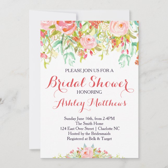 Convite Belo Chá de panela Floral, Querida (Frente)