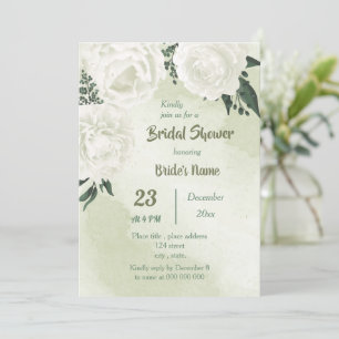 Convite belo chá de panela verde floral branco