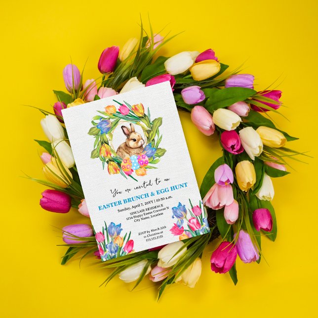 Convite Belo Coelhinho de Páscoa Tulipas (Elegant Easter celebration invitation.)
