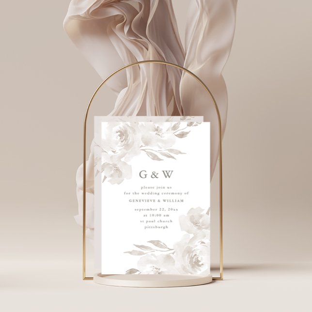 Convite Belo Floral Neutro com Casamento de Monogramas (Criador carregado)