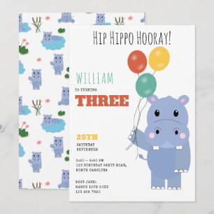 Convite Belo Hipopótamo Hip Hippo Hurra Aniversário de Cri