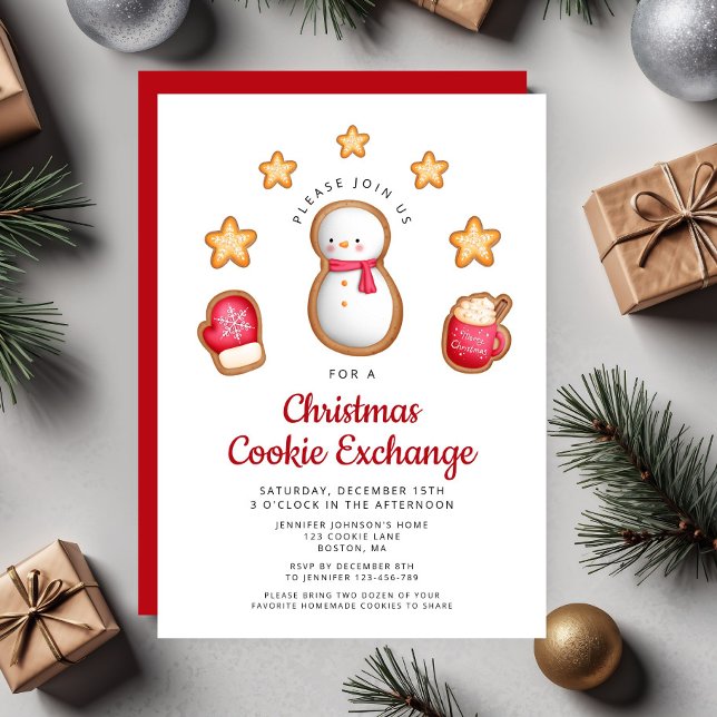 Convite Belo intercâmbio de biscoitos de Natal Boneco de N (Cute Snowman Cookie Exchange Christmas Party Invitation)