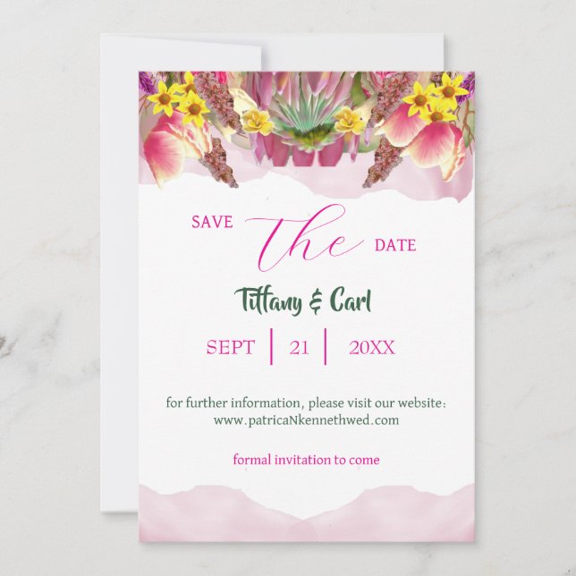 Convite Belo Jardim Botânico Floral Salva-A-Data (Frente)