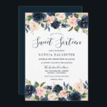 Convite Belo Marinho e Blush Floral Sweet 16 Party<br><div class="desc">Belo Marinho e Convite de festas Floral Sweet 16 Ver coleção correspondente em Niche e Nest Store</div>