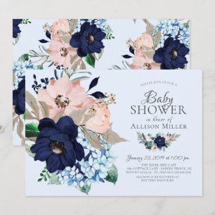 Convite Belo Marinho e Chá de fraldas Floral Blush