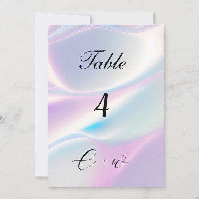 Convite Belo número da mesa de casamento iridescente. (Frente)