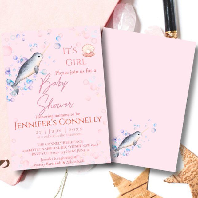 Convite Belo oceano Narwhal conchas baleeiras Chá de frald (Criador carregado)