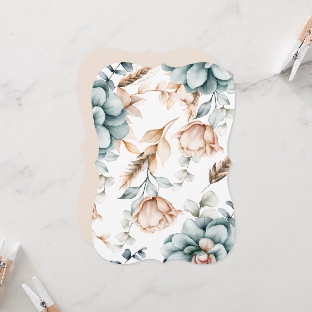 Convite Belo padrão contínuo floral com vintage  (Frente/Verso In Situ)