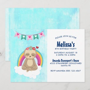 Convite Belo Preguiça Meditando com Aniversário Arco-íris