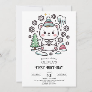 Convite Belo primeiro aniversario de Urso Polar Boho Digit