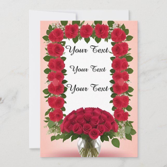 Convite Belo Quadro Floral com Rosas Vermelhas (Frente)