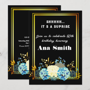 Convite Belo quadro floral de ouro, jubileu 50 anos