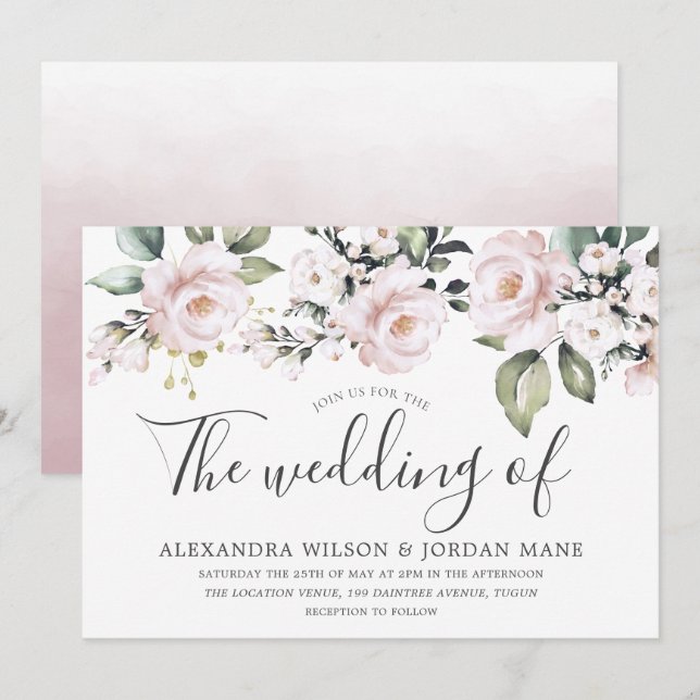 Convite Belo Rosa Blush Casamento Rosa (Frente/Verso)