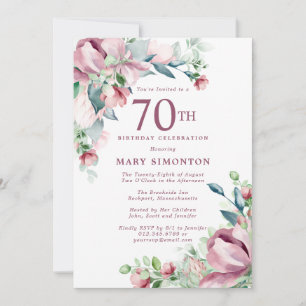 Convite Belo Rosa Rosa Floral 70 Aniversário